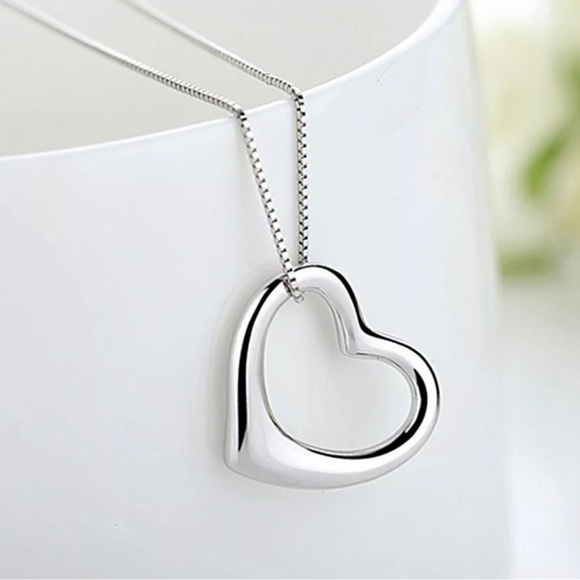 Open Heart Sterling Silver Chain Necklace - Picture 3 of 10